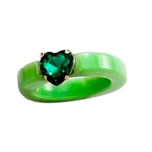 Y2K Style Green Ring W/ Green Heart Shaped Gem Y2k Rings Great For Stacking!